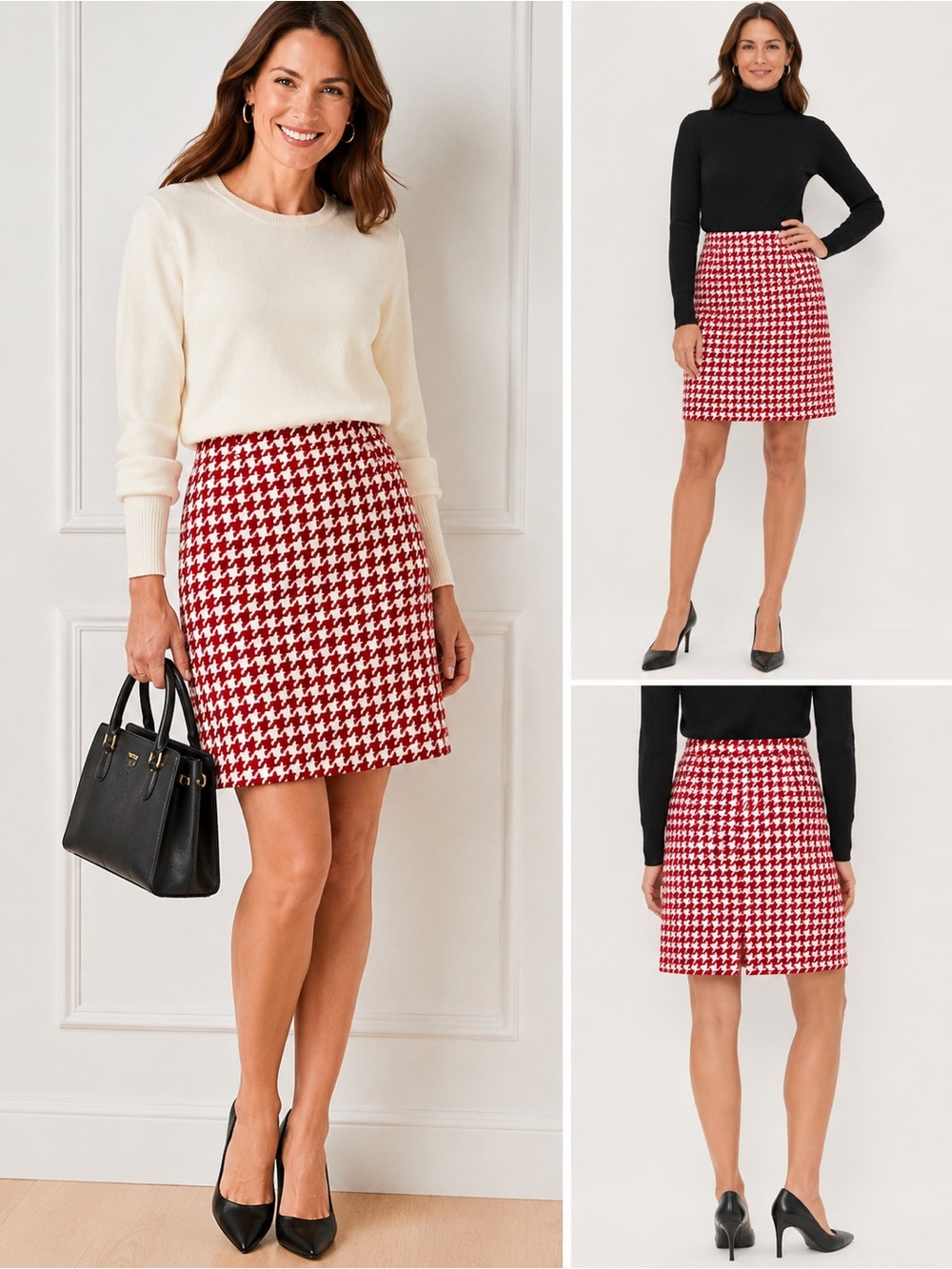Talbots Red & White Houndstooth Wool Blend Skirt – Size 8